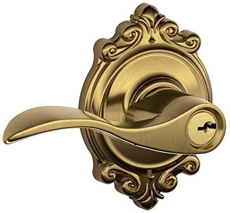 Schlage Accent Lever with Brookshire Trim Keyed Entry Lock in Antique Brass