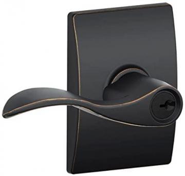 Schlage Accent Lever with Century Trim Keyed Entry Lock in Aged Bronze - F51A ACC 716 CEN