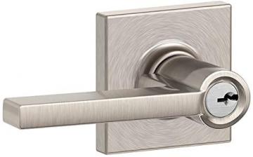 Schlage F51A LAT 619 COL Latitude Lever with Collins Trim Keyed Entry Lock, Satin Nickel