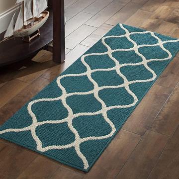 Maples Rugs Rebecca Contemporary Runner Rug Non Slip Hallway Entry Carpet, 1'9" x 5', Teal/Sand