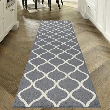 Maples Rugs Rebecca Contemporary Runner Rug Non Slip Hallway Entry Carpet, 2'6 x 10, Grey/White