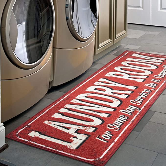 Ottomanson Laundry Collection Classic Non-Slip Rubber Back Runner Rug, 59" x 20", Red