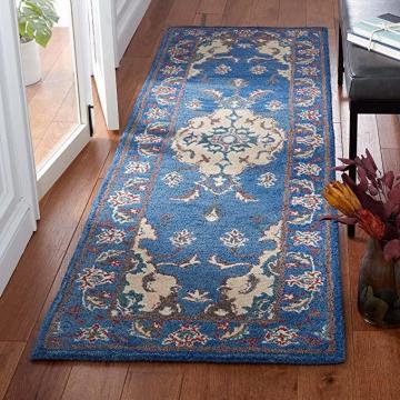 Safavieh Antiquity Collection AT520M Traditional Oriental Wool Runner, 2'3" x 8', Blue Ivory