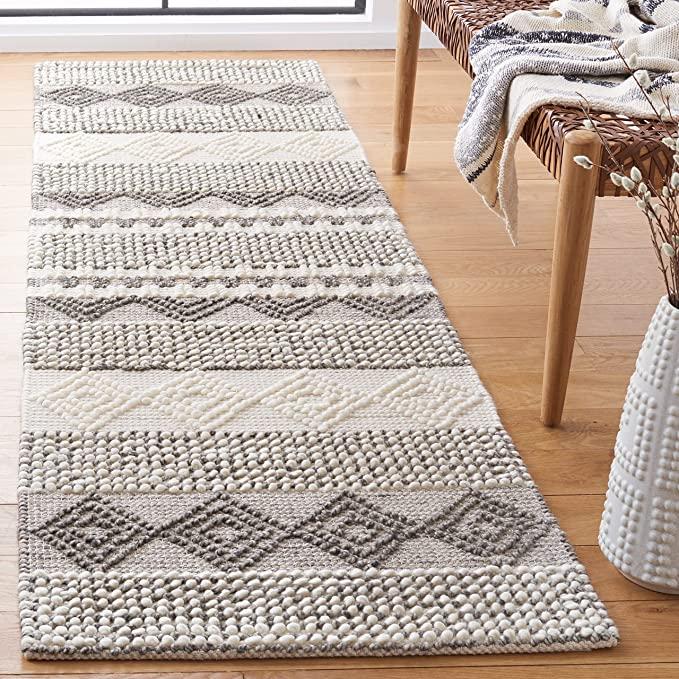 Safavieh Natura Collection NAT102A Moroccan Boho Tribal Wool & Cotton Runner, 2'3" x 6', Grey Ivory