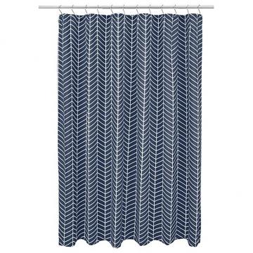 Amazon Basics Microfiber Navy Blue Herringbone Printed Pattern Bathroom Shower Curtain