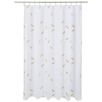 Amazon Basics Microfiber Metallic Gold Feather Printed Pattern Shower Curtain