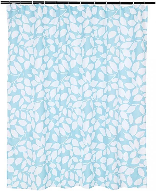 Amazon Basics Microfiber Blue Laurels Printed Pattern Bathroom Shower Curtain