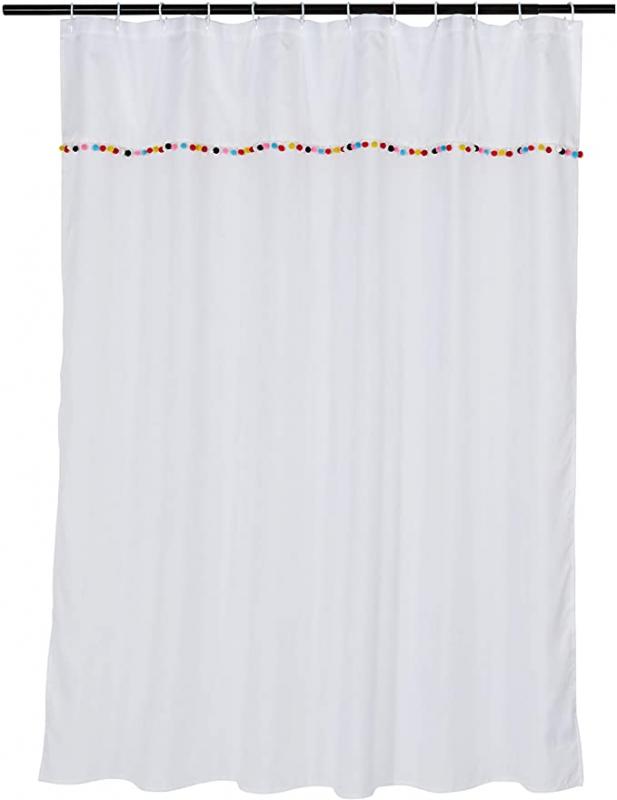 Amazon Basics Bathroom Shower Curtain - Multicolor Pom Pom, 72 Inch