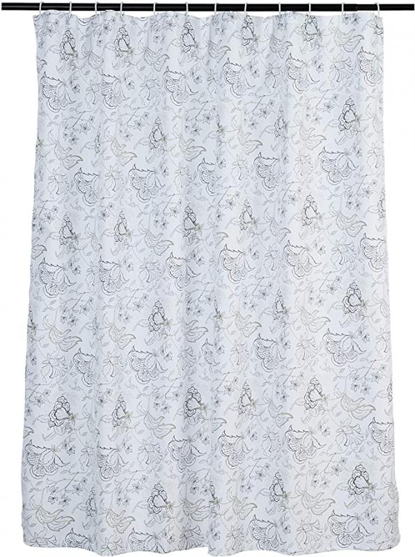 Amazon Basics Microfiber Grey Floral Printed Pattern Bathroom Shower Curtain