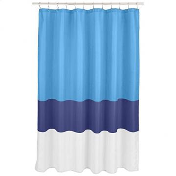 Amazon Basics Fun and Playful Blue/Navy/White Stripe Microfiber Bathroom Shower Curtain