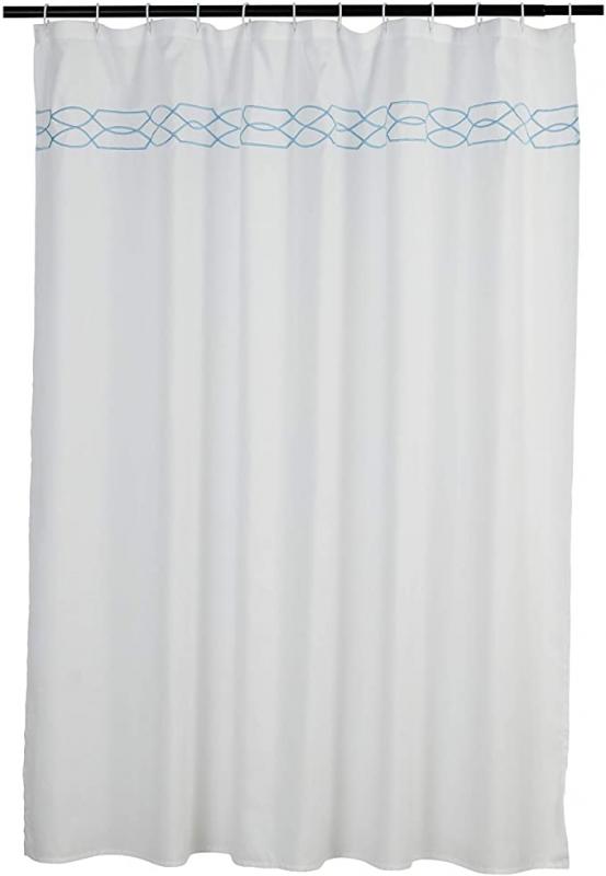 Amazon Basics Embroidered Bathroom Shower Curtain - Light Blue Trellis, 72 Inch