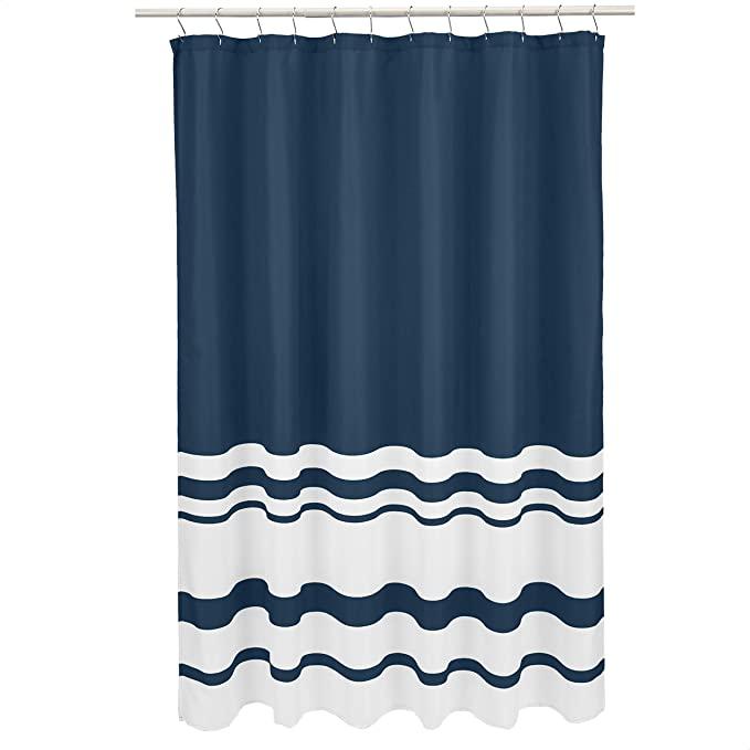 Amazon Basics Microfiber Twilight Blue/White Stripe Printed Pattern Bathroom Shower Curtain
