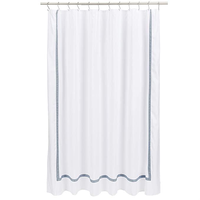Amazon Basics Bathroom Shower Curtain - Dusty Blue Hotel Stitch, 72 Inch
