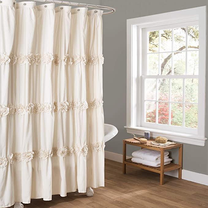 Lush Décor C12857P13-000 Ivory Darla Ruched Floral Bathroom Shower Curtain, x 72
