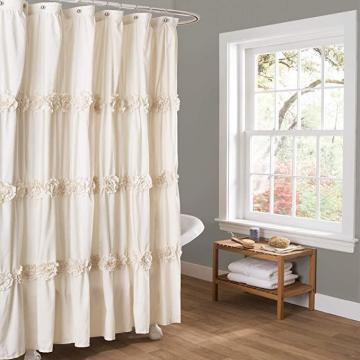 Lush Décor C12857P13-000 Ivory Darla Ruched Floral Bathroom Shower Curtain, x 72