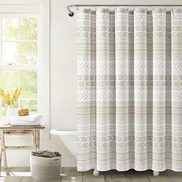 Lush Decor Hygge Geo Shower Curtain, 72" x 72", Taupe & White
