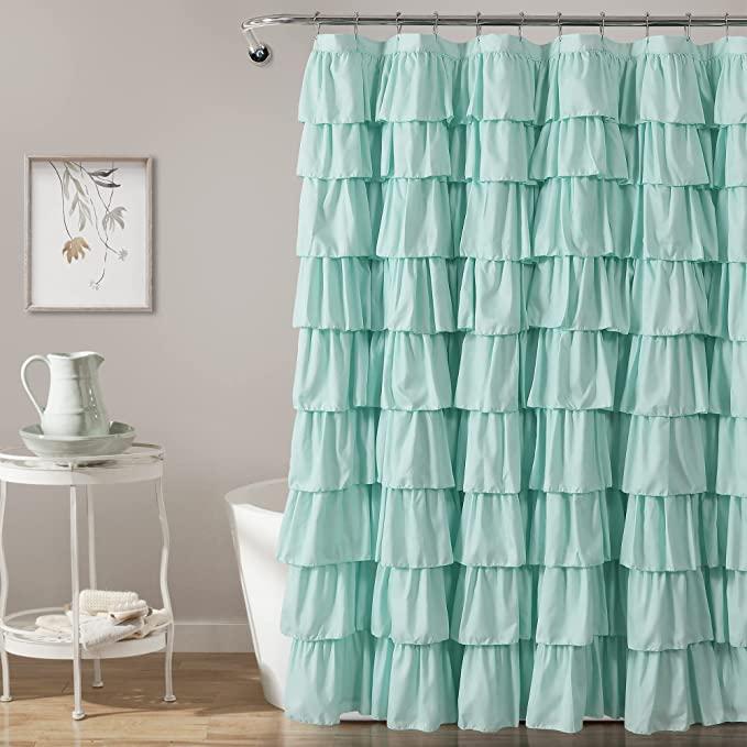 Lush Decor Ruffle Shower Curtain, 72" x 72", Light Turquoise
