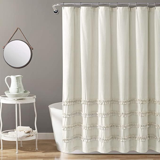 Lush Decor, Neutral Vintage Stripe Yarn Dyed Cotton Shower Curtain, 72" x 72"