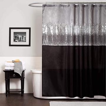 Lush Decor Night Sky Shower Curtain | Sequin Fabric Shimmery Color Block Design for Bathroom