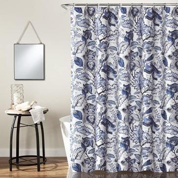 Lush Decor, Blue Cynthia Jacobean Shower Curtain-Fabric Floral Print Design,72 x 72