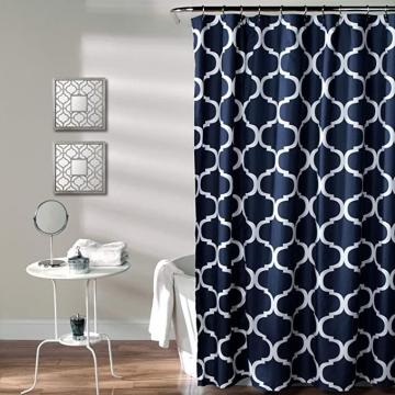 Lush Decor Navy Bathroom Shower Curtain with Bold Trellis Print on Soft Fabric, Washable and Durable