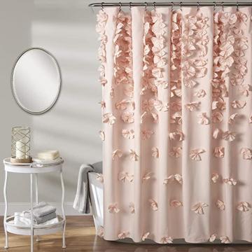 Lush Decor, Blush Riley Shower Curtain | Bow Tie Textured Fabric Vintage Chic Farmhouse Style