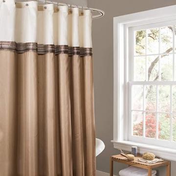 Lush Decor Beige/Ivory Terra Color Block Shower Curtain Fabric Striped Neutral