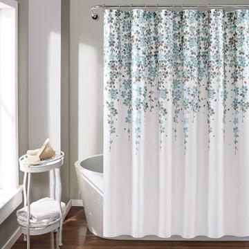 Lush Decor, Blue and Gray Weeping Flower Shower Curtain-Fabric Floral Vine