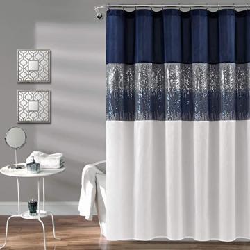 Lush Decor Night Sky Shower Curtain | Sequin Fabric Shimmery Color Block Design