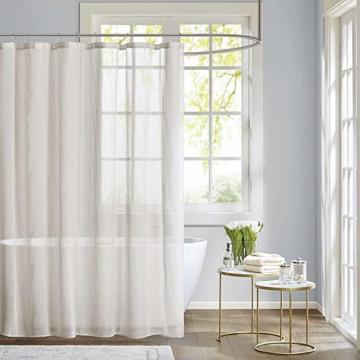 E&E Madison Park Anna Sheers Shower Curtain, Textured Striped Accent Design, Modern Mid-Century
