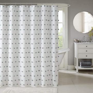 E&E Madison Park Sophie Fabric White Shower Curtain , Polka Dots Casual Solid Shower Curtains