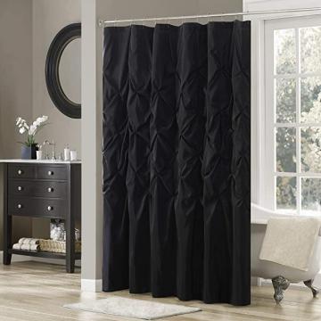 E&E Madison Park Laurel Black Shower Curtain , Solid Transitional Shower Curtains for Bathroom