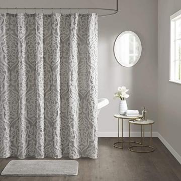 E&E Madison Park Odette Fabric Shower Curtain Luxe Textured Jacquard, Damask Medallion