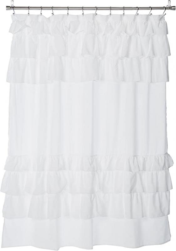 E&E Madison Park Grace White Shower Curtain,Solid Cottage Top Shower Curtains for Bathroom
