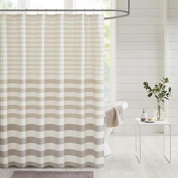 E&E Madison Park Aviana Shower Curtain, Yarn Dyed Woven Stipe Design, Modern Bathroom Decor