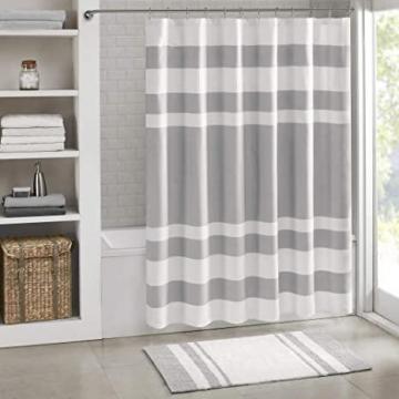 E&E Madison Park Spa Waffle Shower Curtain Pieced Solid Microfiber Fabric, Grey