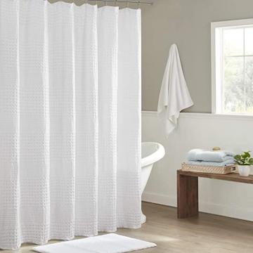 E&E Madison Park Arlo 100% Cotton Shower Curtain, Texture Waffle Weave Design, White