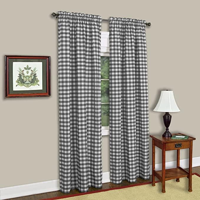 Achim Home Furnishings Single Panel Buffalo Check Window Curtain, 42 in x 84 in, Black
