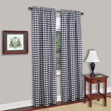 Achim Home Furnishings Single Panel Buffalo Check Window Curtain, 42 in x 63 in, Navy & Ivory