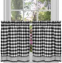 Achim Home Furnishings Tier Pair Buffalo Check Window Curtain, 58 in x 24 in, Black & White