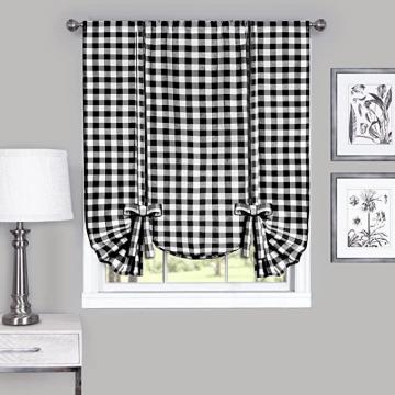 Achim Home Furnishings Tie Up Shade Buffalo Check Window Curtain, 42 in x 63 in, Black & White