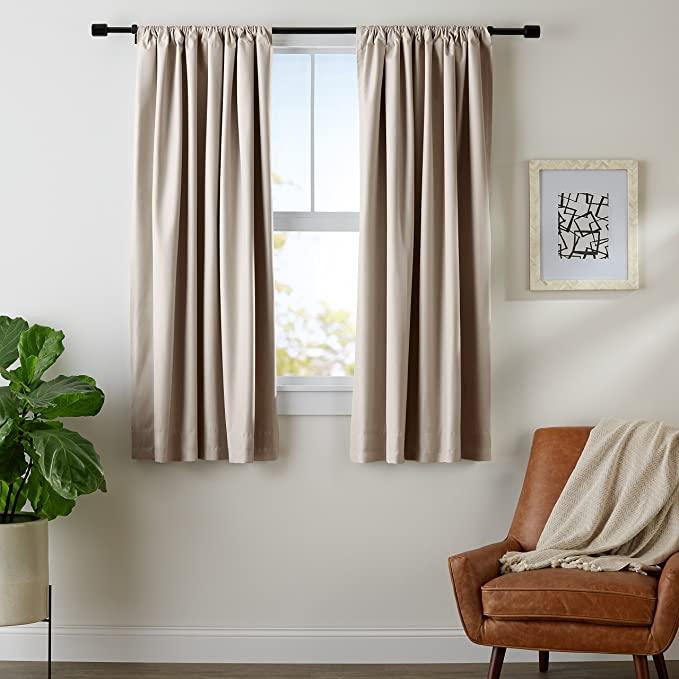 Amazon Basics Room Darkening Blackout Window Curtains with Tie Backs Set - 42 x 63-Inch, Taupe