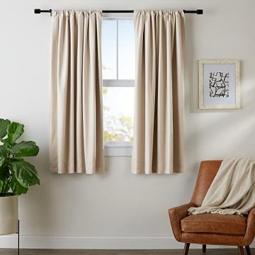 Amazon Basics Room Darkening Blackout Window Curtains with Tie Backs Set - 52 x 63 Inch, Beige