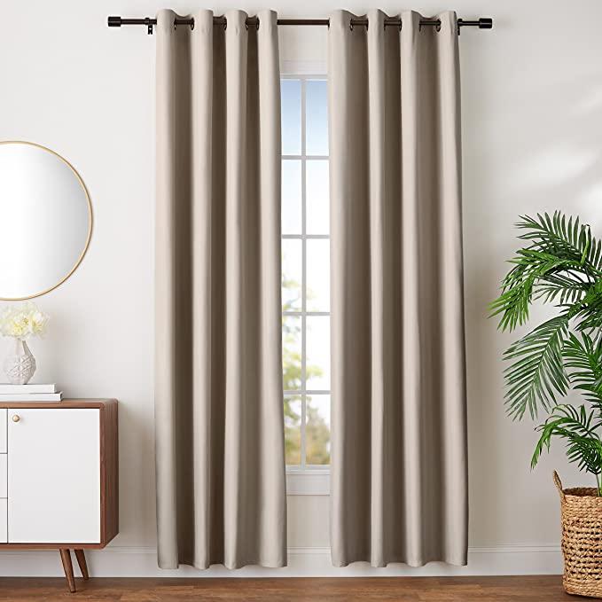 Amazon Basics Room Darkening Blackout Window Curtains with Grommets - 52 x 96-Inch, Taupe