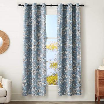Amazon Basics 100% Blackout Silky Soft Fabric Window Curtain with Grommets, Seafoam Jacobean