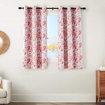 Amazon Basics 100% Blackout Silky Soft Fabric Window Curtain with Grommets, Blush Watercolor Floral