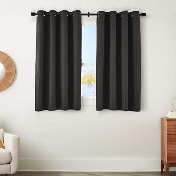 Amazon Basics 100% Blackout Textured Linen Window Panel with Grommets and Thermal Insulated, Black