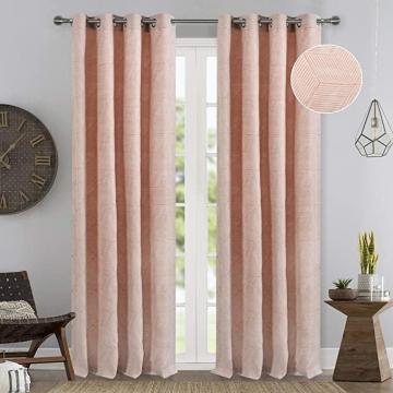 Drapery Bazaar Linen Blended Curtain Panels Light Reducing for Living Room, Geometric Pink Drapes