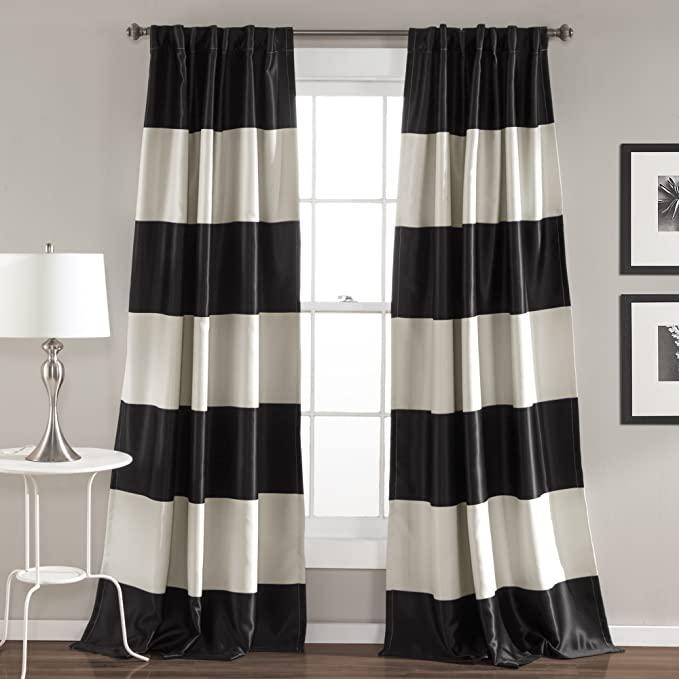 Lush Decor Montego Striped Window Curtains Panel Set, Black
