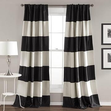 Lush Decor Montego Striped Window Curtains Panel Set, Black
